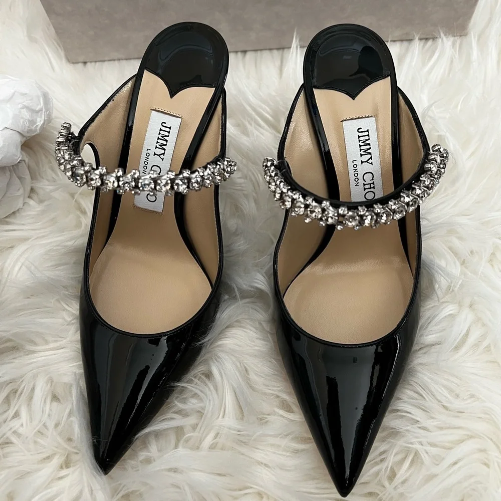 JIMMY CHOO Patent Crystal Bing 100 Pumps 36.5 Black - Picture 5 of 10